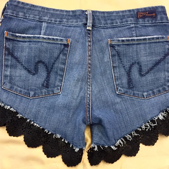Citizens Of Humanity Pants - COH Faye Stretch Black Lace Cutoff Shorts Size 29
